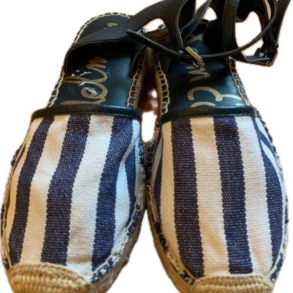 Sam Edelman worn once denim and leather espadrilles in blue white and bl… - Picture 2 of 3